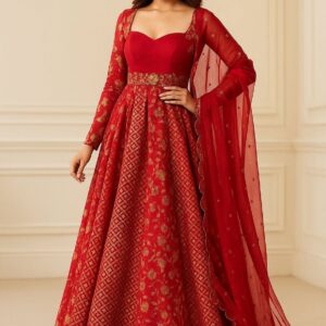 Scarlet Brocade Anarkali Set